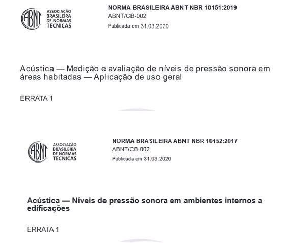 Publicadas erratas das normas ABNT NBR 10151 e da ABNT NBR 10152